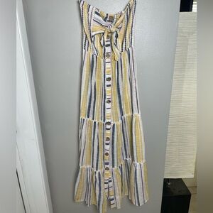 Blue Island Yellow and Blue Striped Tiered Maxi Dress